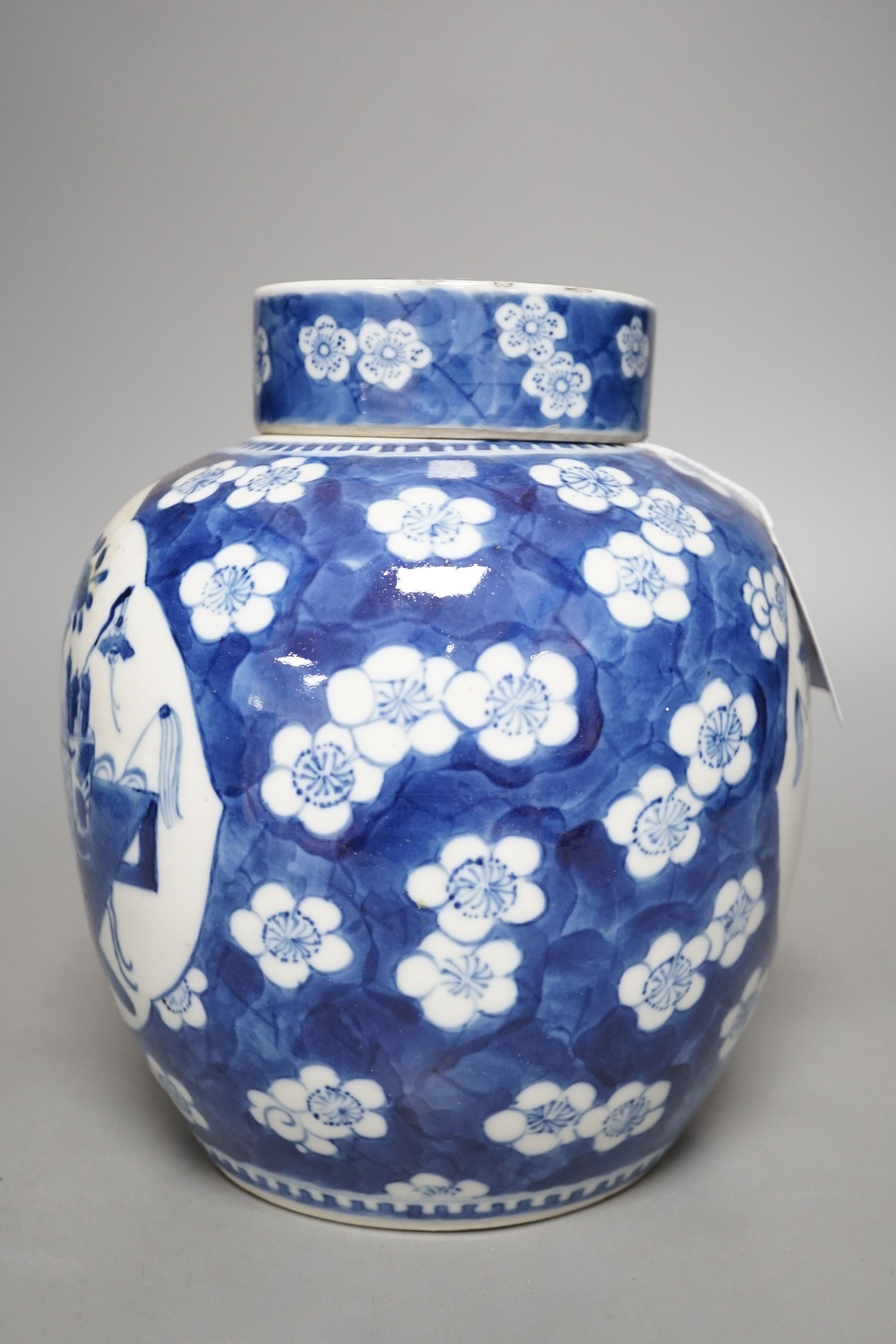 A 19th century Chinese blue and white ginger jar and cover - 20.5cm tall